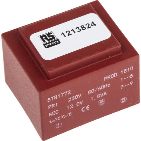 Rs Pro – Transformateur pour tableau électrique 12V c.a. 1.5VA – 1 sortie – Montage sur circuit imprimé – Applications spécifiques - VOUT 1 X (1/2)