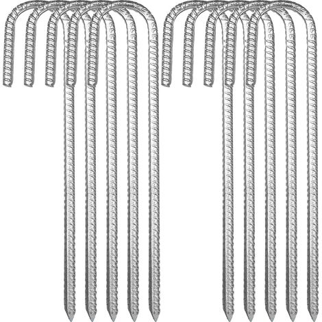 Ancres De Sol - Piquets En Acier Galvanisé Avec Crochet En J - 30,5 Cm - Pour Tentes Trampolines Auvents Stores Extérieurs - Lot De 10 (1/5)