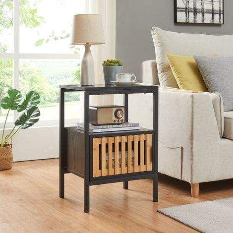 Mesita de noche Luniehti 58x40x33 cm - Negro/Natural [en.casa] (1/5)