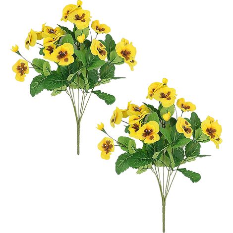 Set mit 2 künstlichen Seidengeranien, Strauß gelber Blumen zur Dekoration von Haus und Garten im Innen- und Außenbereich. (1/3)