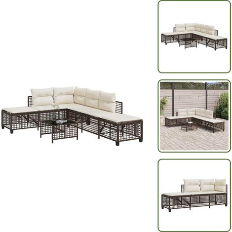 The Living Store Salon de jardin d'angle et coussins 3 pcs marron résine tressée - Ensemble Salon De Jardin - Canapé Jardin - Fauteuil Relax - Table Basse Jardin - Mobilier Exterieur (1/5)