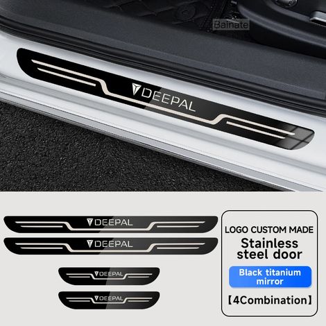 (Miroir) Plaque de protection de seuil de porte en acier inoxydable pour voiture, autocollant de protection de seuil en fibre de carbone, compatible avec Deepal S7 S07 SL03 S05 G318 2024 2025 (1/4)