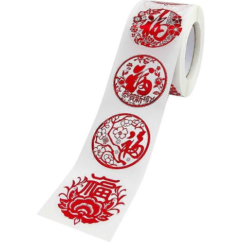 1 rouleau de ruban adhésif pour la Fête du Printemps, autocollants pour le Nouvel An chinois, ruban adhésif pour sceller les cadeaux, autocollants festifs-3.8X3.8X0.1CM-Red