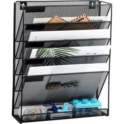 Porte-documents mural, support de classement suspendu en métal, étagère de rangement, organiseur compartimenté pour ranger les documents au bureau et à la maison, pour O (1/5)