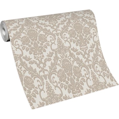 Papier peint baroque beige et blanc – Tapisserie à motif fleuri vintage – Papier peint floral rétro pour salle à manger – Bricoflor