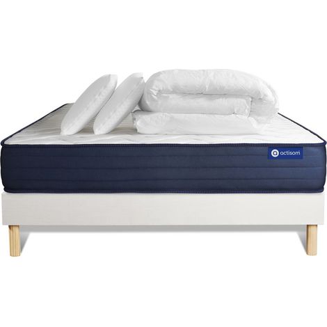 Komplettpaket Bett - Matratze 180x200 cm + Boxspringbett mit Lattenrost (im Set) + 2 Kopfkissen + Bettdecke - Actilatex Life