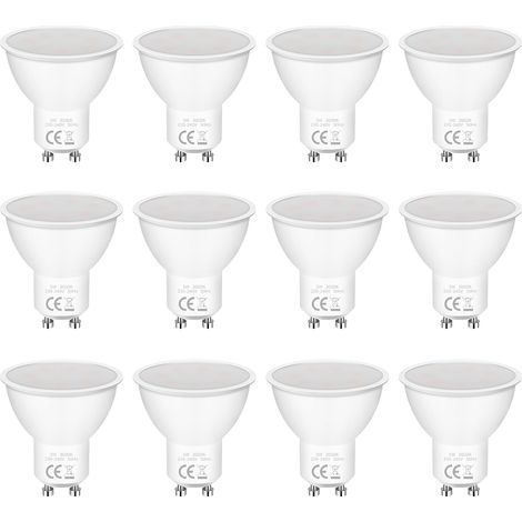 Paquete de 12 bombillas LED GU10 (equivalente a 5 W, 50 W), 3000 K, 400 lm, ángulo de luz de 120°, CA 220-240 V, no regulables, sin parpadeo, ahorro de energía, luz blanca cálida, para dormitorio, sal (1/5)