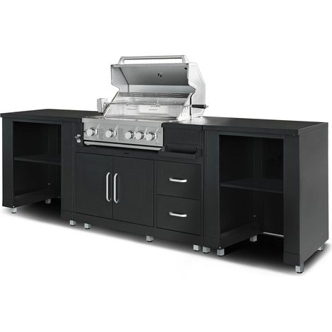 Oviala – Cuisine d'extérieur 3 éléments en acier inoxydable – Barbecue à gaz avec meubles de plan de travail – Dimensions 300x66x96cm