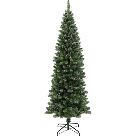 Sapin artificiel fin 180cm, arbre de Noël élancé avec pied acier repliable, 618 brins d'épines verts, idéal déco festive (1/5)