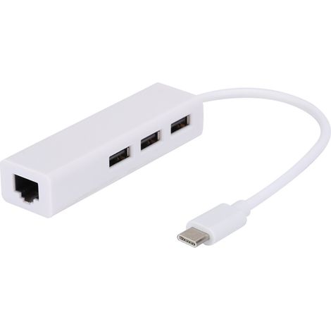 Ethernet-Adapter mit USB-Typ-C-Hub, 3 Anschlüsse, integriertes Ethernet, 100 Mbit/s Geschwindigkeit, äußerst vielseitig, unterstützt USB 3.1, geeignet für Laptops und MacBooks, Plug & Play.