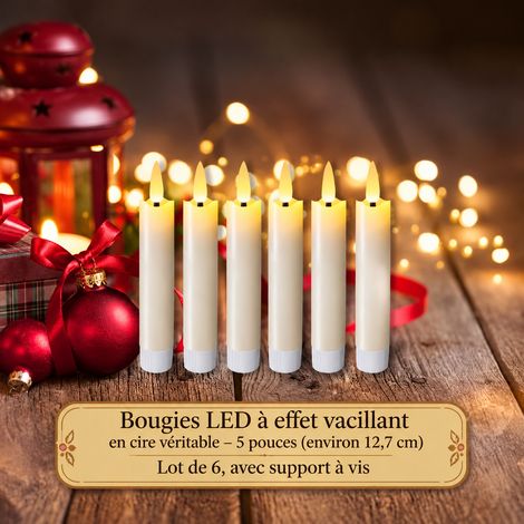 Lot de 6 bougies LED en cire véritable bord ondulé blanc ivoire 2 x 13 cm 5 13cm réf 9614 560 g – Livraison gratuite