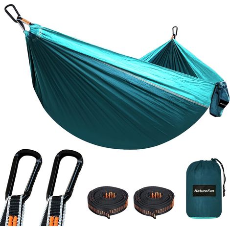 Hamac Ultra-léger de Voyage Camping 300 kg Capacité de Charge,(275 x 140 cm) Nylon à Parachute 2 x Mousquetons de qualités, 2 x Sangles de Nylon pour Jardin d'interieur/extérieur (1/5)