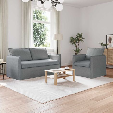 Sofa Set 2 pcs Hellgrau 156 x 82 x 85 cm Stoff