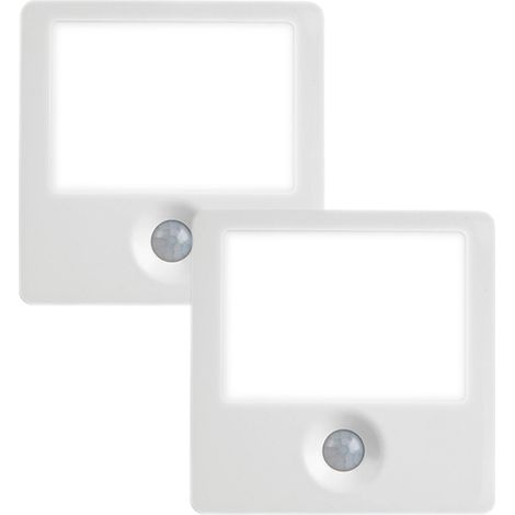 Deux lampes à détecteur de mouvement enfichables avec luminosité réglable, veilleuses LED blanc chaud activées par le mouvement, adaptées aux couloirs, escaliers et autres endroits. (1/5)