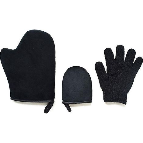 Ensemble de 3 gants floqués pour le lavage du dos, l'exfoliation et le bain, convenant aux hommes et aux femmes. (1/4)