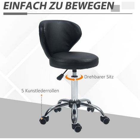 Tabouret de massage pivotant 360° - siège réglable en hauteur 49-64 cm, dossier ergonomique - métal chromé, revêtement simili cuir noir (1/5)