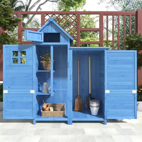 Armadio da giardino per attrezzi, resistente alle intemperie, con tetto in PVC, blu (1/5)