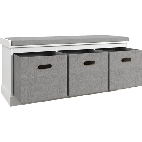 Three-Drawer Shoe Storage Bench, with Padded Top Seat - White (1/5)