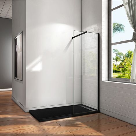 Aica Sanitaire – Paroi de douche 60x200cm noire mat – Paroi à l'italienne en verre de sécurité 8mm anticalcaire – Barre de fixation extensible 72-120cm