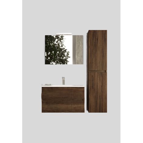 Mobile da Bagno Sospeso con Lavabo 70 cm e Specchio Urano Light Noce Scuro (1/2)