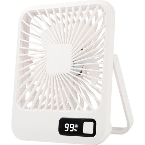 Ventilador de escritorio USB blanco con soporte estable, 5 velocidades, ultra silencioso, función de carga USB, 230 g, plástico ABS, 15 horas de duración de la batería. (1/5)