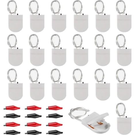 Lot de 20 Porte-piles, Supports de Batterie de Cellule de Bouton CR2032 3V, Batterie Bouton Support Battery Holder, Piles Bouton CR2032 1 x 3V avec Commutation Marche/Arret Interrupteur, Blanc (1/5)