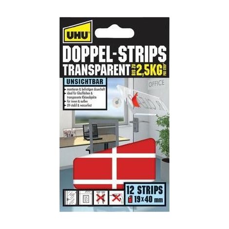 UHU 45515 45515 Strisce adesive su due lati UHU® Trasparente (L x L) 40 mm x 19 mm 12 pz.