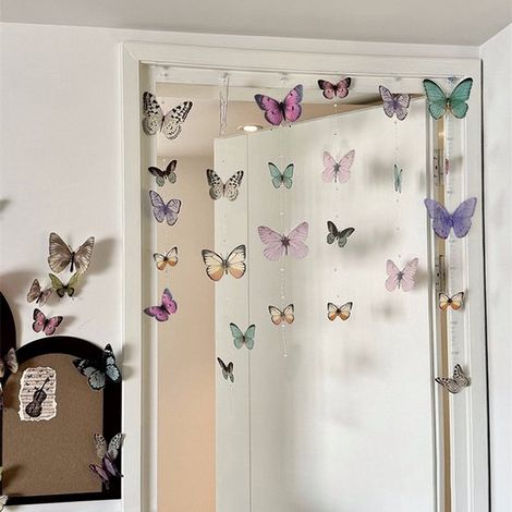 Kit fai da te per decorare la porta con farfalle, decorazione da appendere fai da te con farfalle colorate e 6 metri di filo da pesca con perline, design casuale (1/2)