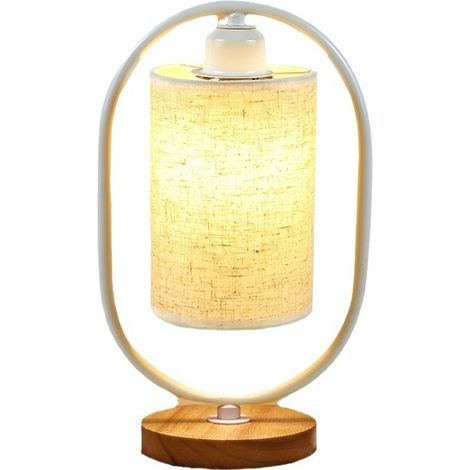 Lampe de table LED minimaliste moderne, support de lampe E27, luminosité réglable, adaptée à la chambre ou à la table de chevet abat-jour blanc, tissu rétro lumière chaude pour créer une atmosphère co (1/5)
