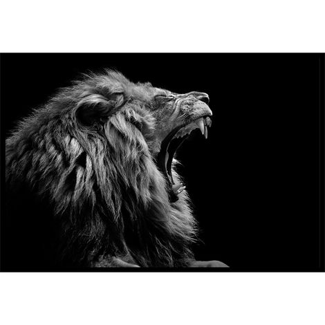 Affiche encadrée lion rugissant en noir et blanc (1/5)