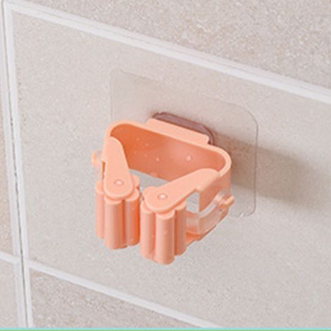 Lot de 3 supports muraux pour balai/serpillère, en plastique à forte adhérence, pour garage ou atelier (rose). (1/5)