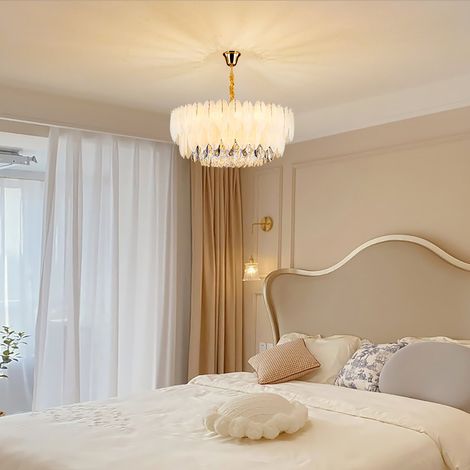 Moderne LED Feder-Hängelampe Ø 75 cm, Gold-Design, 3 Lichtfarben, Große Luxuslampe für Wohnzimmer