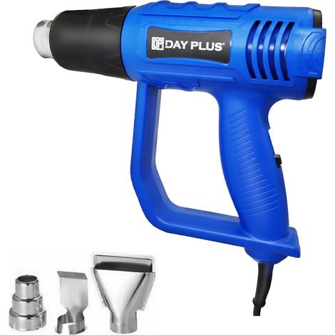 pistolet à air chaud de 2000 watts, double engrenages haute / basse température 300℃ et 600℃, volume d'air 300 litres / min et 500 litres / min, souffleur d'air chaud avec 3 buses, bleu