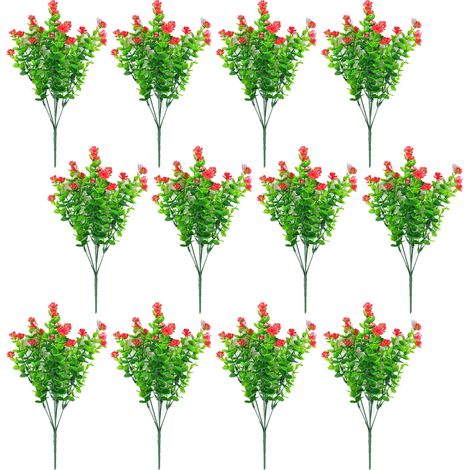 12 pièces (Eucalyptus Camélia, Grand Rouge) Eucalyptus Camélia artificiel, Gypsophile artificielle, Bouquet de roses d'eucalyptus à sept branches (Frais d'emballage + 0,3 yuan par ensemble) (1/2)