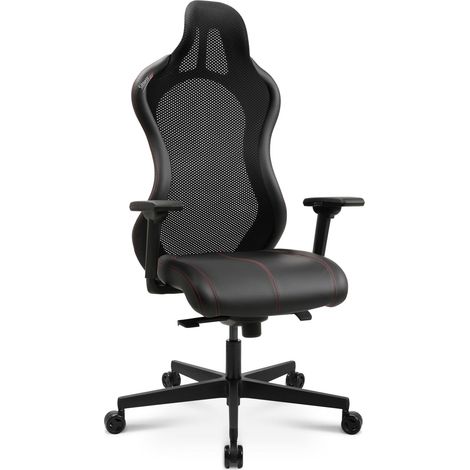 Chaise de Bureau en Cuir synthétique avec accoudoirs Rouge/Noir Coutures Noires (1/4)