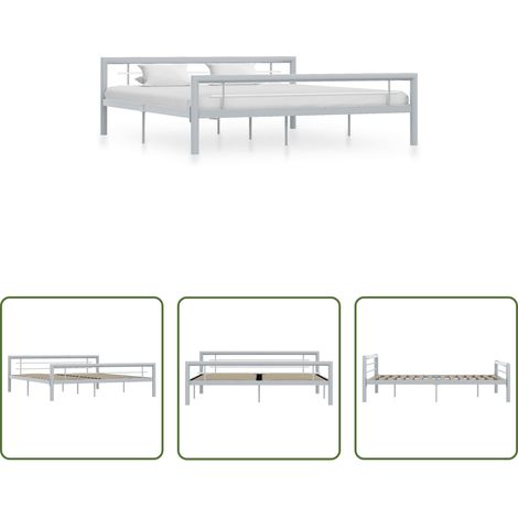 vidaXL Bettgestell 180x200 cm - Bettgestell Grau und Weiß Metall 180 × 200 cm (1/5)
