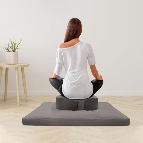 Meditation Cushion Set 31.5in Floor Pillow Zafu Zabuton with Washable Cover Buckwheat Fill for Yoga Practice Reading Relaxation Comfortable Ergonomic Support Portable Lightweight Design (Grey) (1/5)