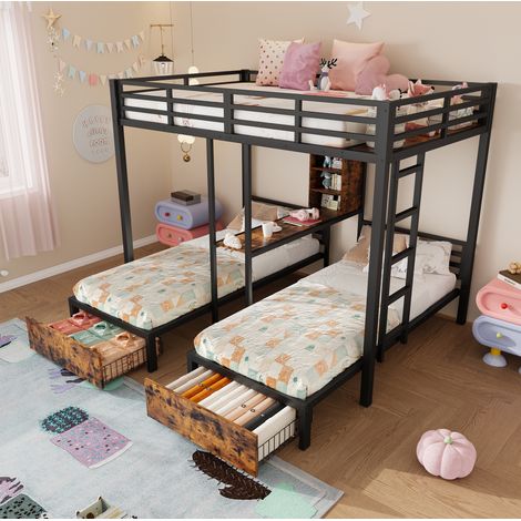 Letto a castello 3 posti contenitore metallo MDF 140x200 OKMYHOME (1/5)