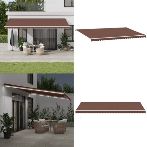Auvent manuel rétractable avec LED marron 600x300 cm - Auvent Retractable - Parasol - Abri Solaire - Éclairage Led - Terrace - Home & Living (1/5)
