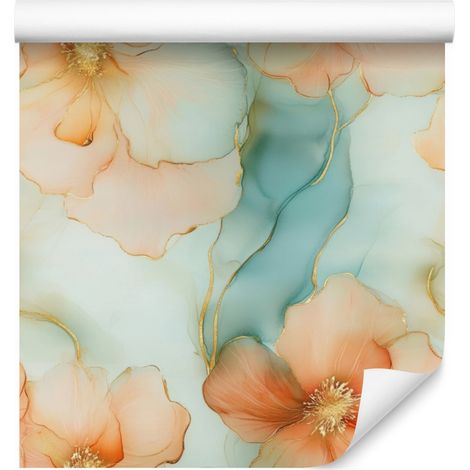 Tapete in den Farben Tintencreme, Hellgrau, Beige und Meeresblau, 50 x 1000 cm (1/5)