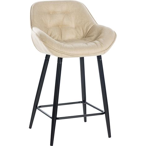 Taburete alto bar x1 asiento efecto tapizado en tela color crema y metal negro 100004901