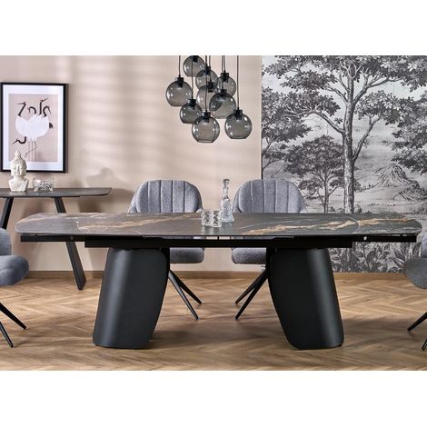 Table design extensible en acier fritté aspect marbre noir 180-260cm Dask (1/5)