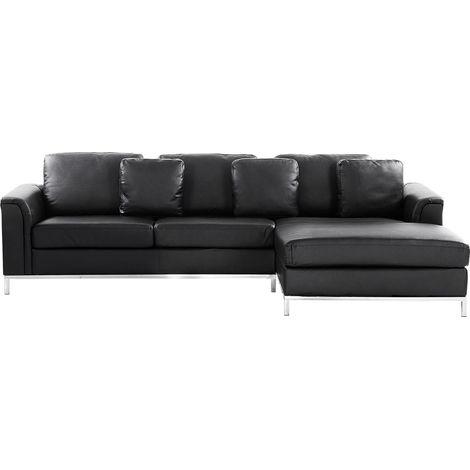 Corner Sofa 4 Seater OSLO Leather Black Left Hand (1/5)