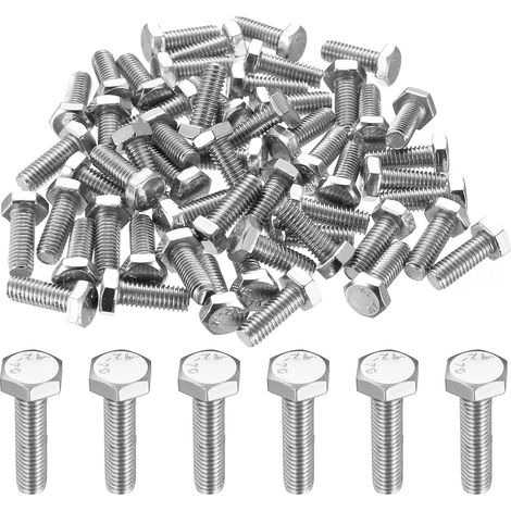 Lot de 100 vis à tête hexagonale M6 x 20 mm, vis à 6 pans pour machine, vis filetées à tête hexagonale, boulons entièrement filetés pour travaux de construction métallique, machines (1/5)