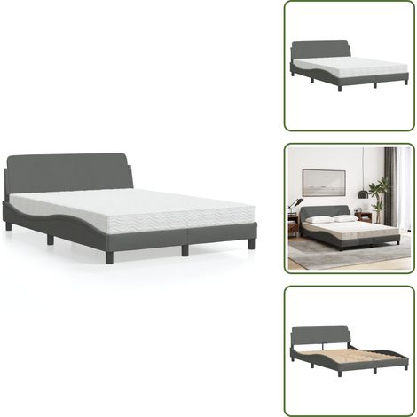 Letto con testata - vidaXL Letto con Materasso Dover Grigio Scuro 120x200 cm Tessuto - Materasso in tessuto