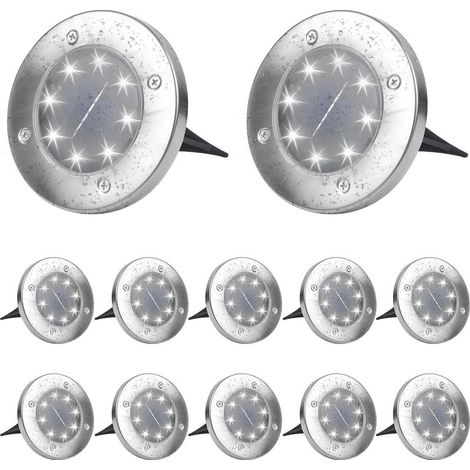 Lampes solaires d'extérieur, blanc froid 6000 K, lot de 12, spots solaires encastrables étanches pour allées, jardins, terrasses, cours et pelouses (1/4)