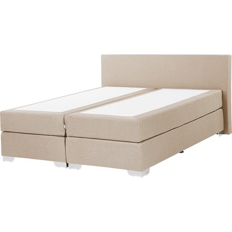 Cama continental doble 160 x 200 cm tapizada en tela beige con colchón de muelles embolsados President