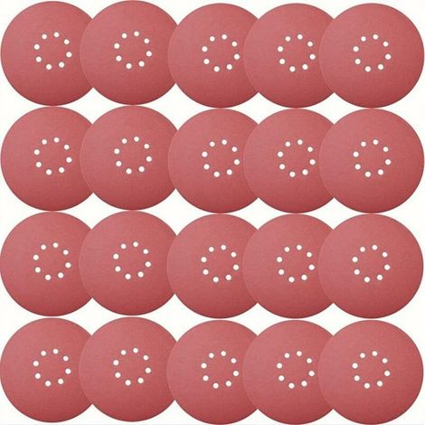 Disque de Ponçage 30pcs Disques Abrasifs,Disques abrasifs Diamètre 225 mm Grain5X PP40/60/100/120/180/240 8trous en rouge Papier abrasif pour construction a sec(30pcs), (1/5)