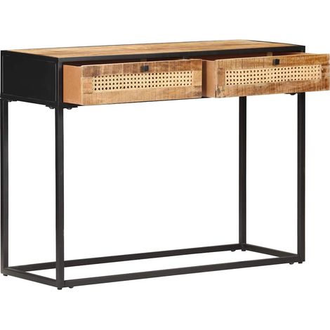 Maison Exclusive - Tavolo Consolle 100x35x75 cm in Legno di Mango e Canna Naturale (1/5)