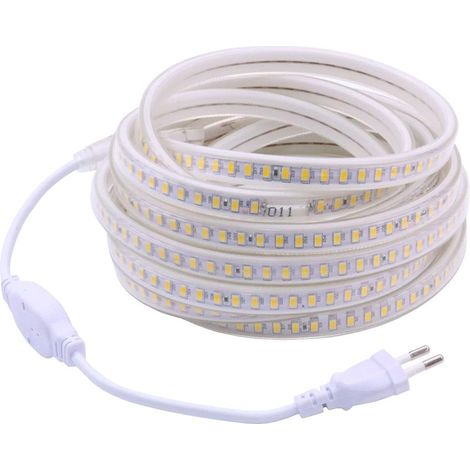 Tira LED para exteriores de 5 m, 220 V, 3000 K, blanco cálido, IP67, resistente al agua.